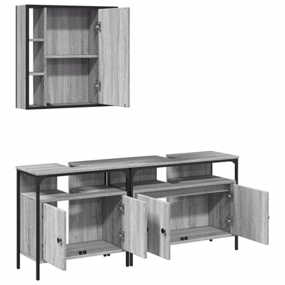 Set Mobili da Bagno 3 pz Grigio Sonoma in Legno Multistrato | homemem39