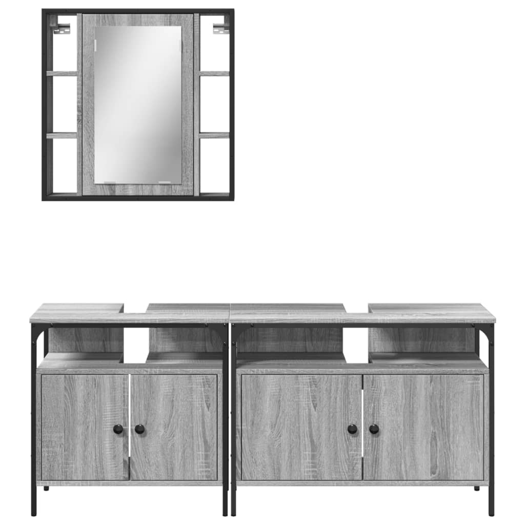 Set Mobili da Bagno 3 pz Grigio Sonoma in Legno Multistrato | homemem39