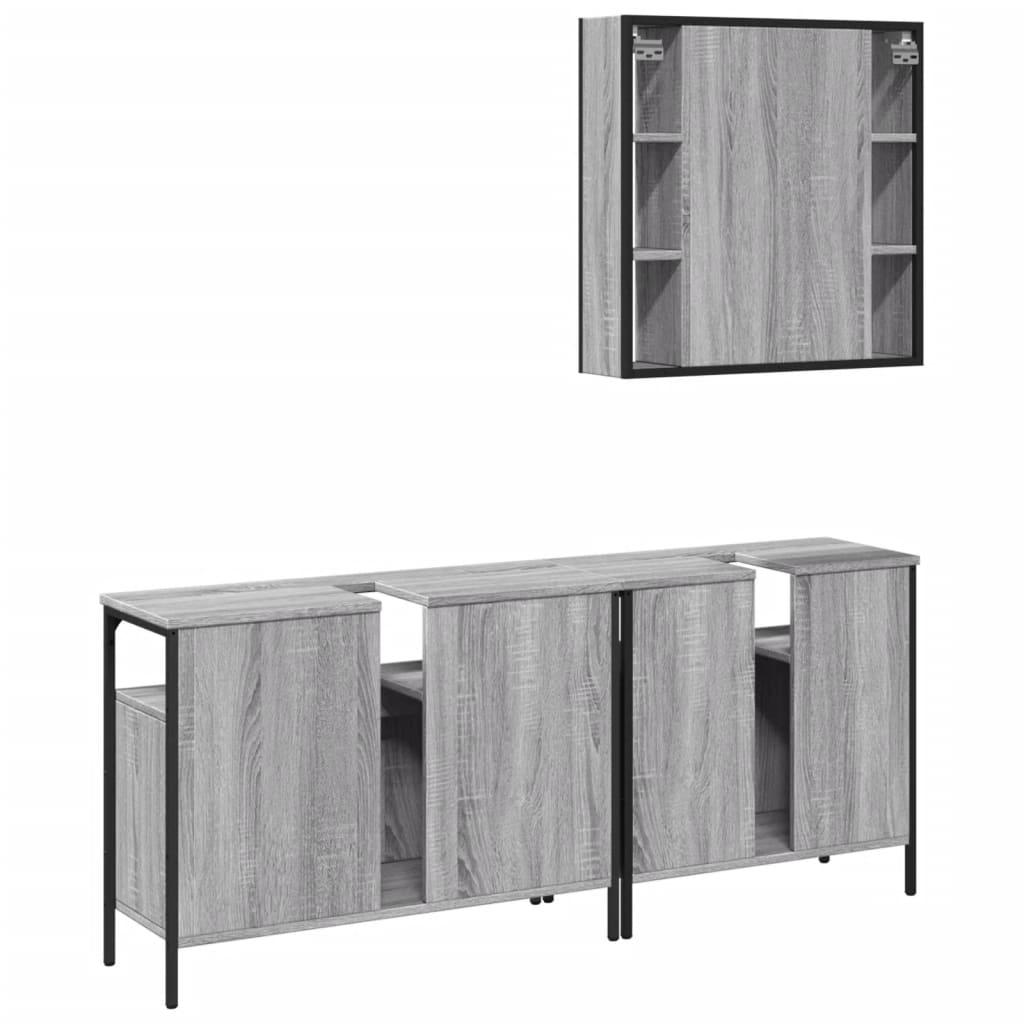 Set Mobili da Bagno 3 pz Grigio Sonoma in Legno Multistrato | homemem39