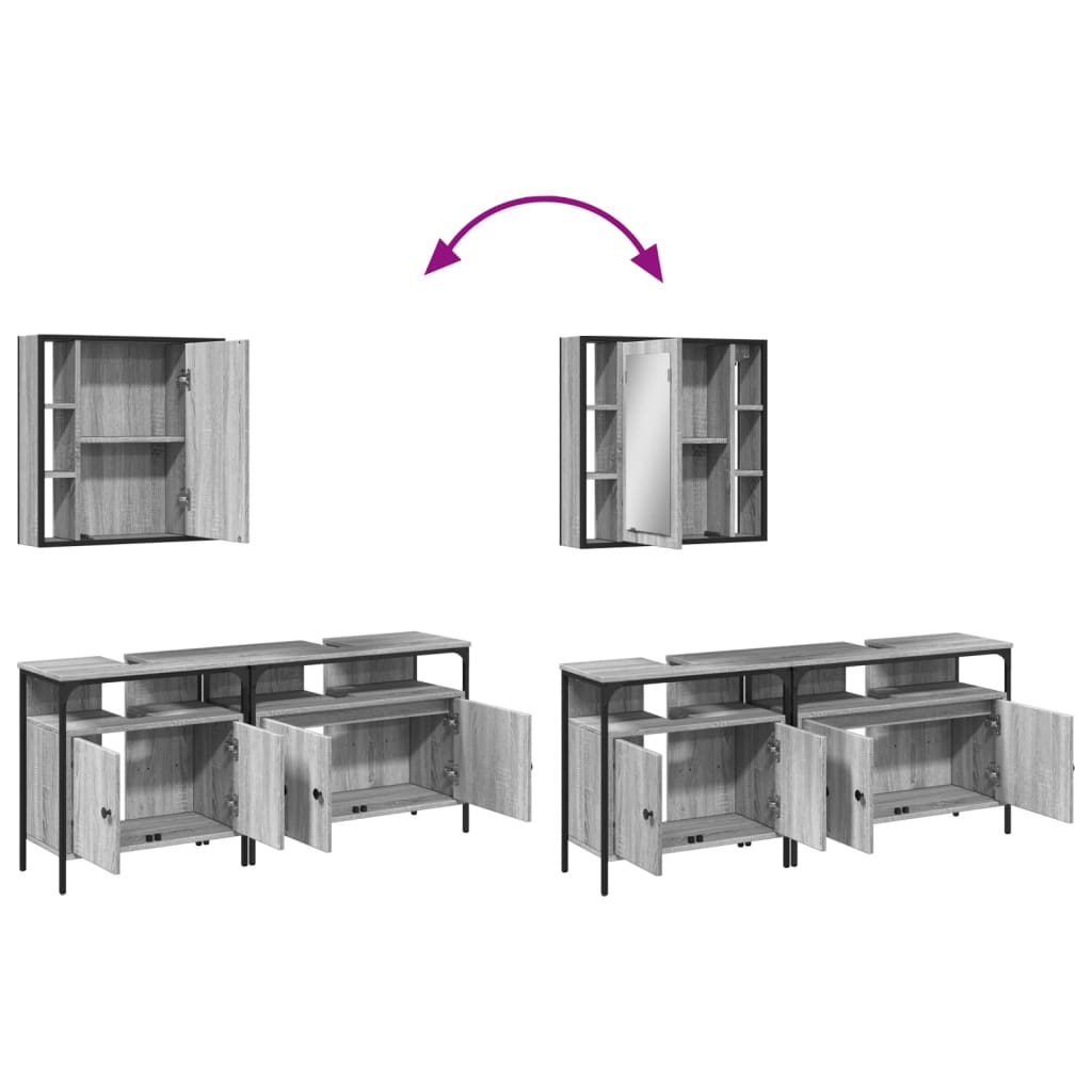 Set Mobili da Bagno 3 pz Grigio Sonoma in Legno Multistrato | homemem39