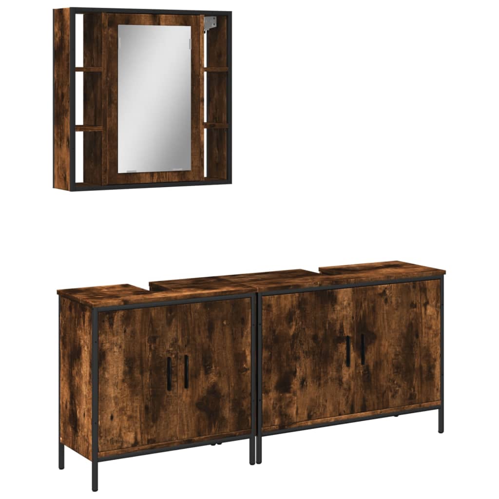 Set Mobili da Bagno 3 pz Rovere Fumo in Legno Multistrato | homemem39