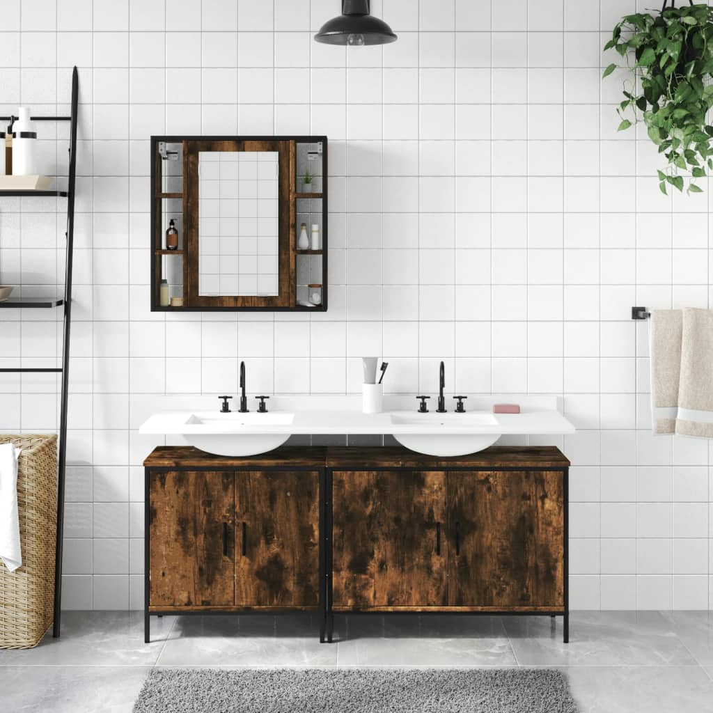 Set Mobili da Bagno 3 pz Rovere Fumo in Legno Multistrato | homemem39