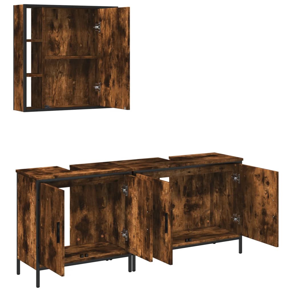 Set Mobili da Bagno 3 pz Rovere Fumo in Legno Multistrato | homemem39