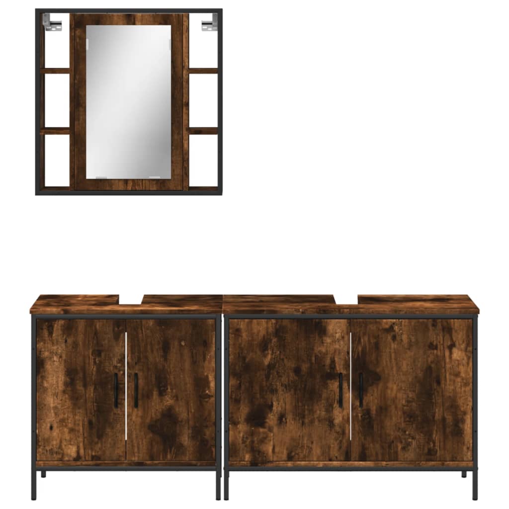 Set Mobili da Bagno 3 pz Rovere Fumo in Legno Multistrato | homemem39