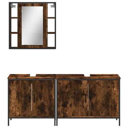Set Mobili da Bagno 3 pz Rovere Fumo in Legno Multistrato | homemem39