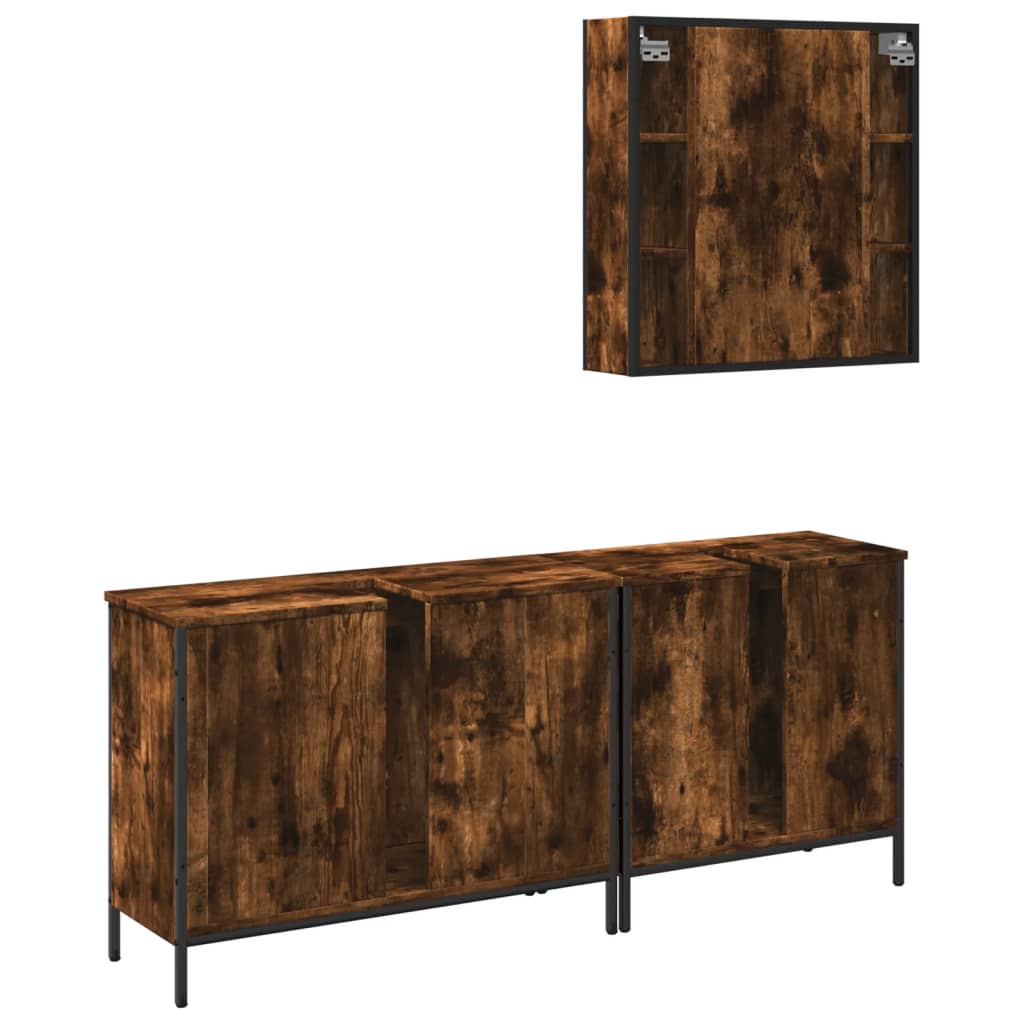 Set Mobili da Bagno 3 pz Rovere Fumo in Legno Multistrato | homemem39