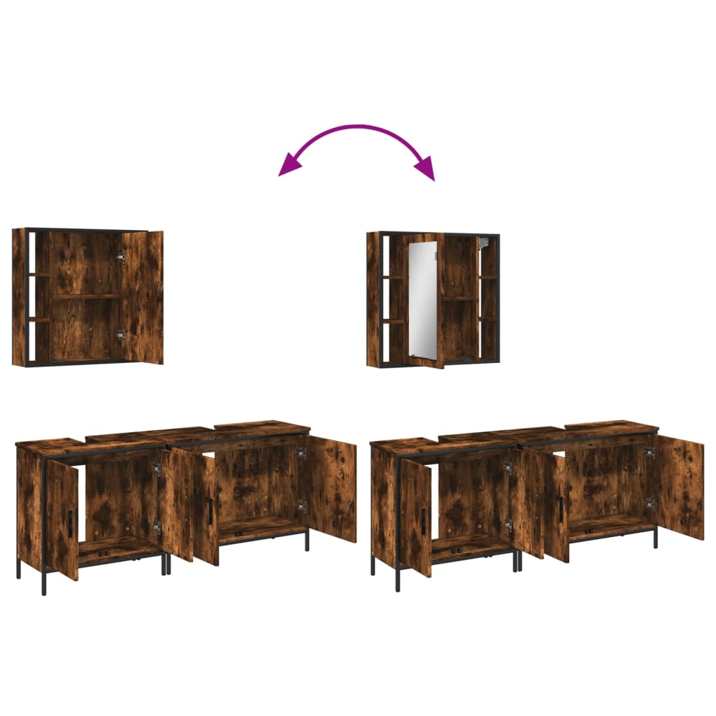 Set Mobili da Bagno 3 pz Rovere Fumo in Legno Multistrato | homemem39