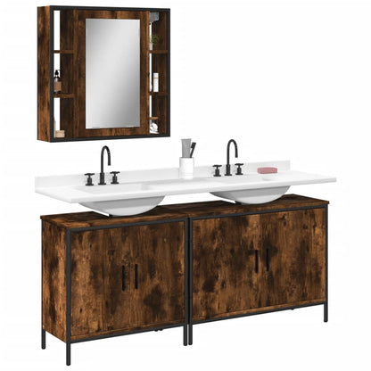 Set Mobili da Bagno 3 pz Rovere Fumo in Legno Multistrato | homemem39