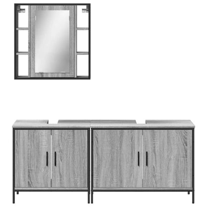 Set Mobili da Bagno 3 pz Grigio Sonoma in Legno Multistrato | homemem39