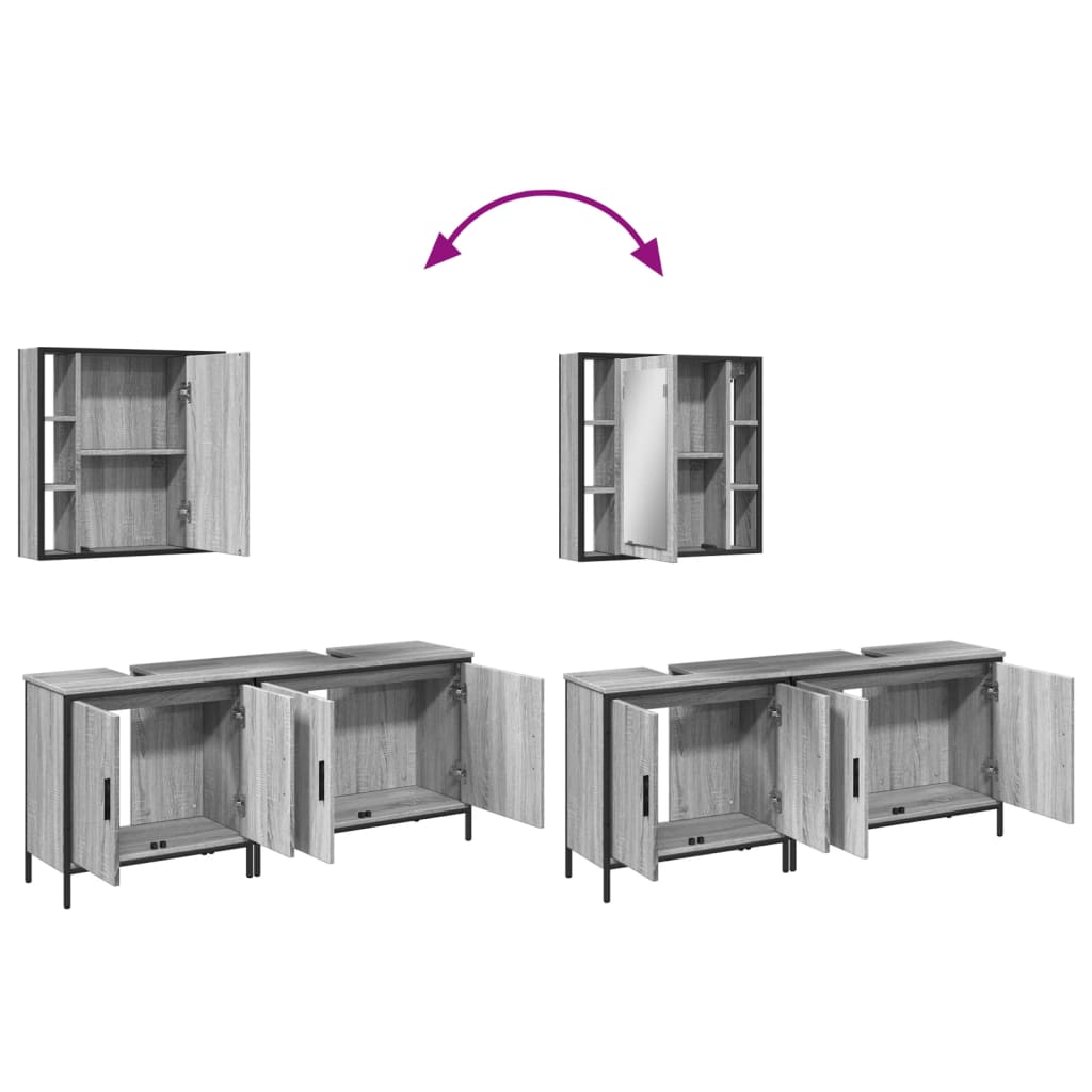 Set Mobili da Bagno 3 pz Grigio Sonoma in Legno Multistrato | homemem39
