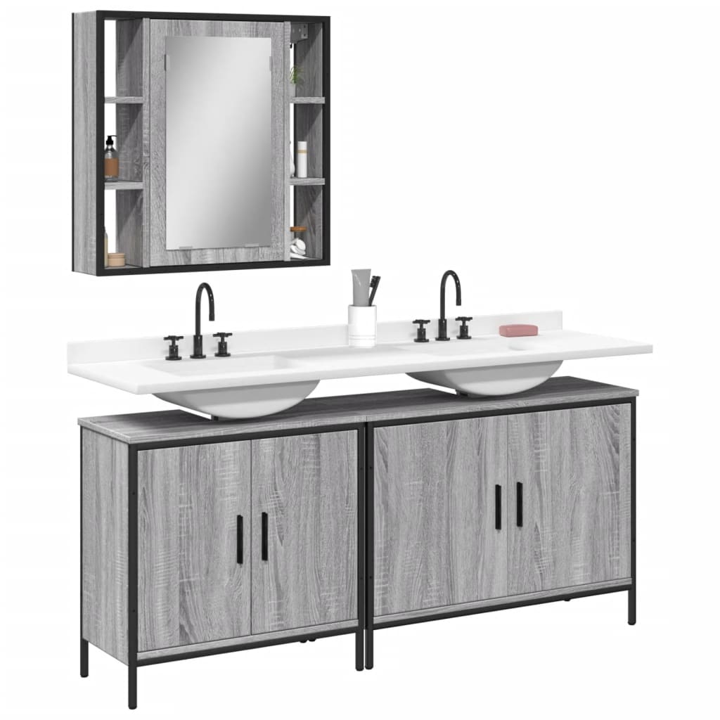 Set Mobili da Bagno 3 pz Grigio Sonoma in Legno Multistrato | homemem39