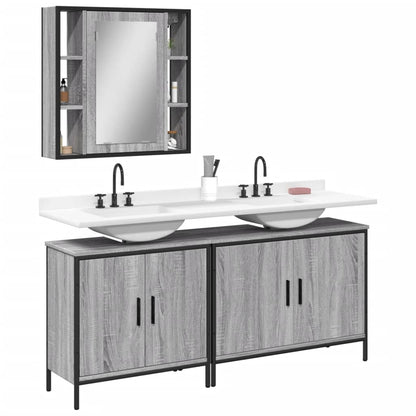 Set Mobili da Bagno 3 pz Grigio Sonoma in Legno Multistrato | homemem39