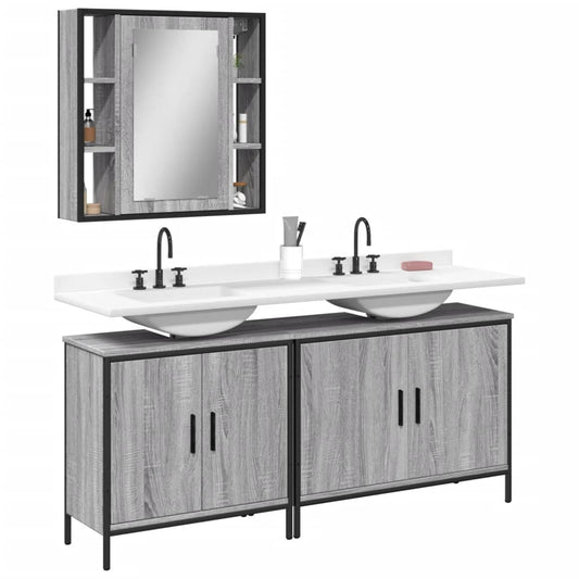 Set Mobili da Bagno 3 pz Grigio Sonoma in Legno Multistrato | homemem39