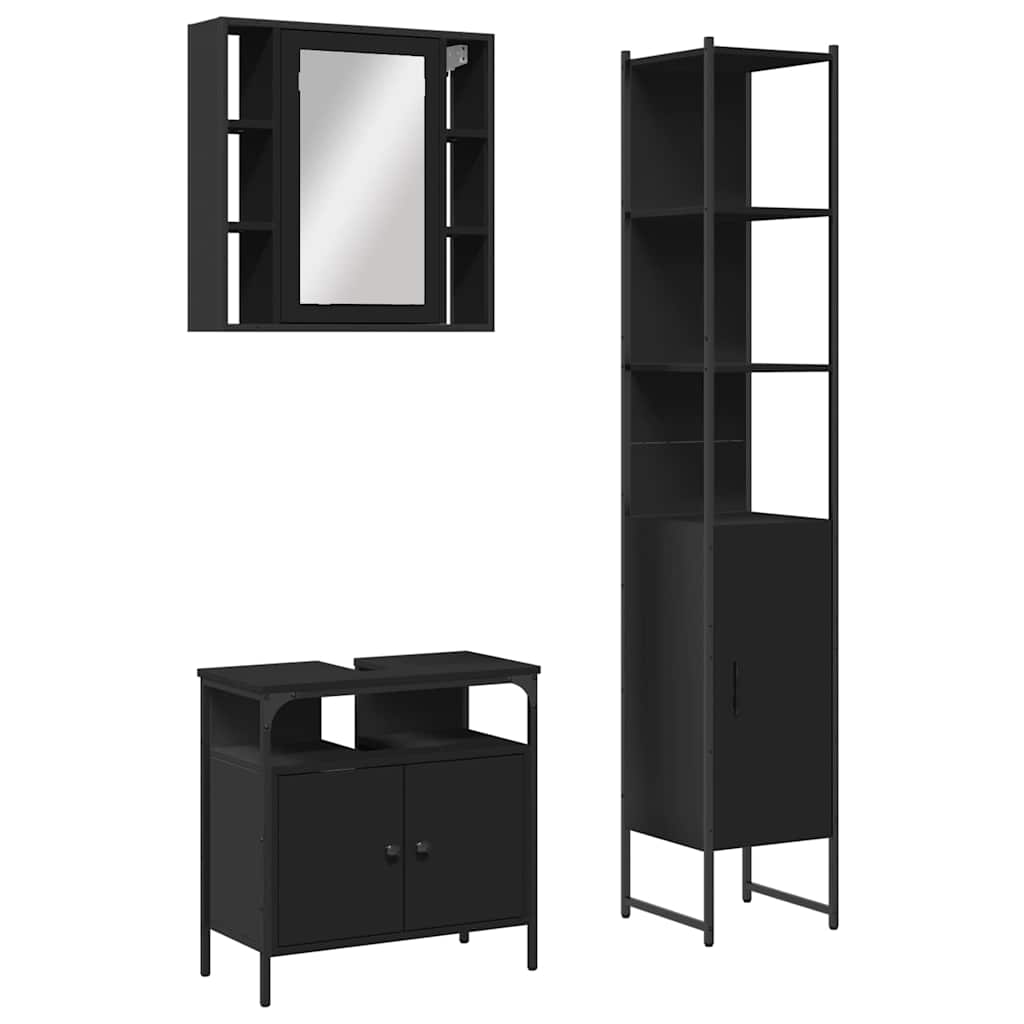 Set di Mobili da Bagno 3 pz Nero in Legno Multistrato | homemem39