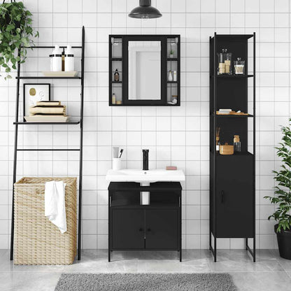 Set di Mobili da Bagno 3 pz Nero in Legno Multistrato | homemem39