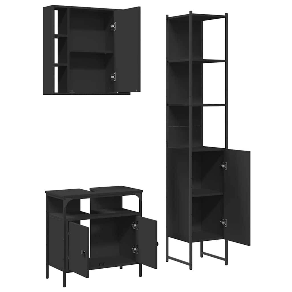Set di Mobili da Bagno 3 pz Nero in Legno Multistrato | homemem39