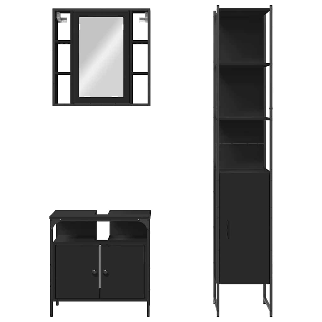 Set di Mobili da Bagno 3 pz Nero in Legno Multistrato | homemem39