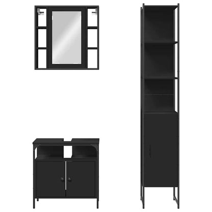 Set di Mobili da Bagno 3 pz Nero in Legno Multistrato | homemem39