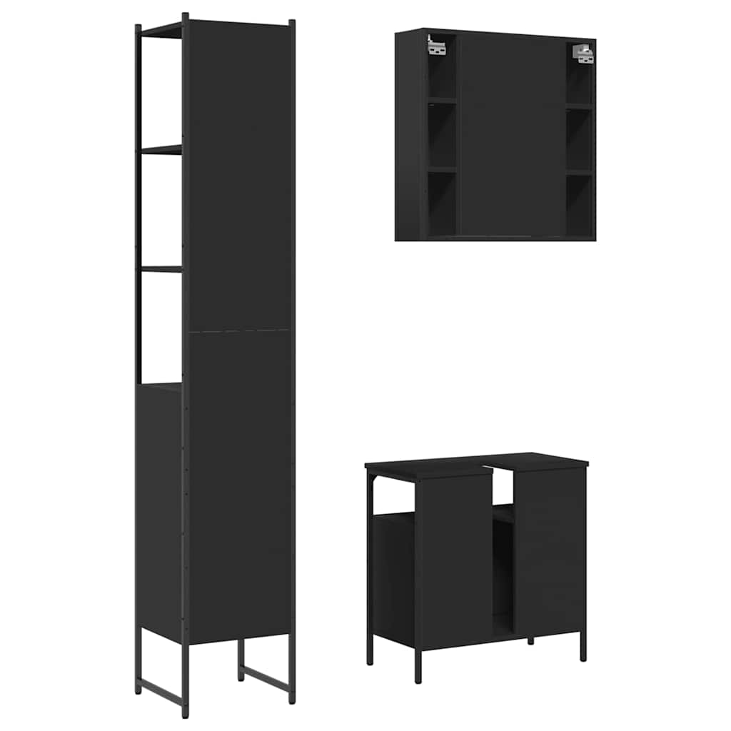 Set di Mobili da Bagno 3 pz Nero in Legno Multistrato | homemem39