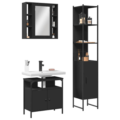 Set di Mobili da Bagno 3 pz Nero in Legno Multistrato | homemem39