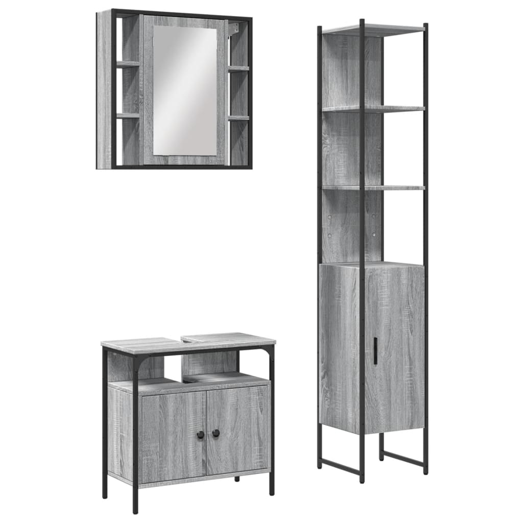 Set Mobili da Bagno 3 pz Grigio Sonoma in Legno Multistrato | homemem39