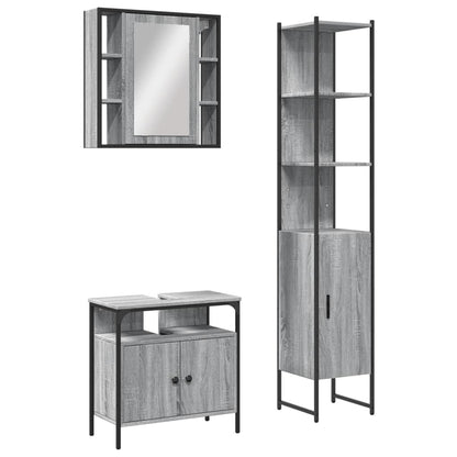 Set Mobili da Bagno 3 pz Grigio Sonoma in Legno Multistrato | homemem39