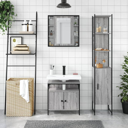 Set Mobili da Bagno 3 pz Grigio Sonoma in Legno Multistrato | homemem39