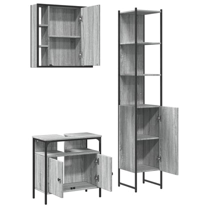 Set Mobili da Bagno 3 pz Grigio Sonoma in Legno Multistrato | homemem39