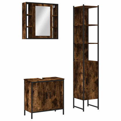 Set Mobili da Bagno 3 pz Rovere Fumo in Legno Multistrato | homemem39