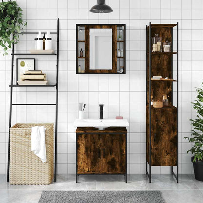 Set Mobili da Bagno 3 pz Rovere Fumo in Legno Multistrato | homemem39