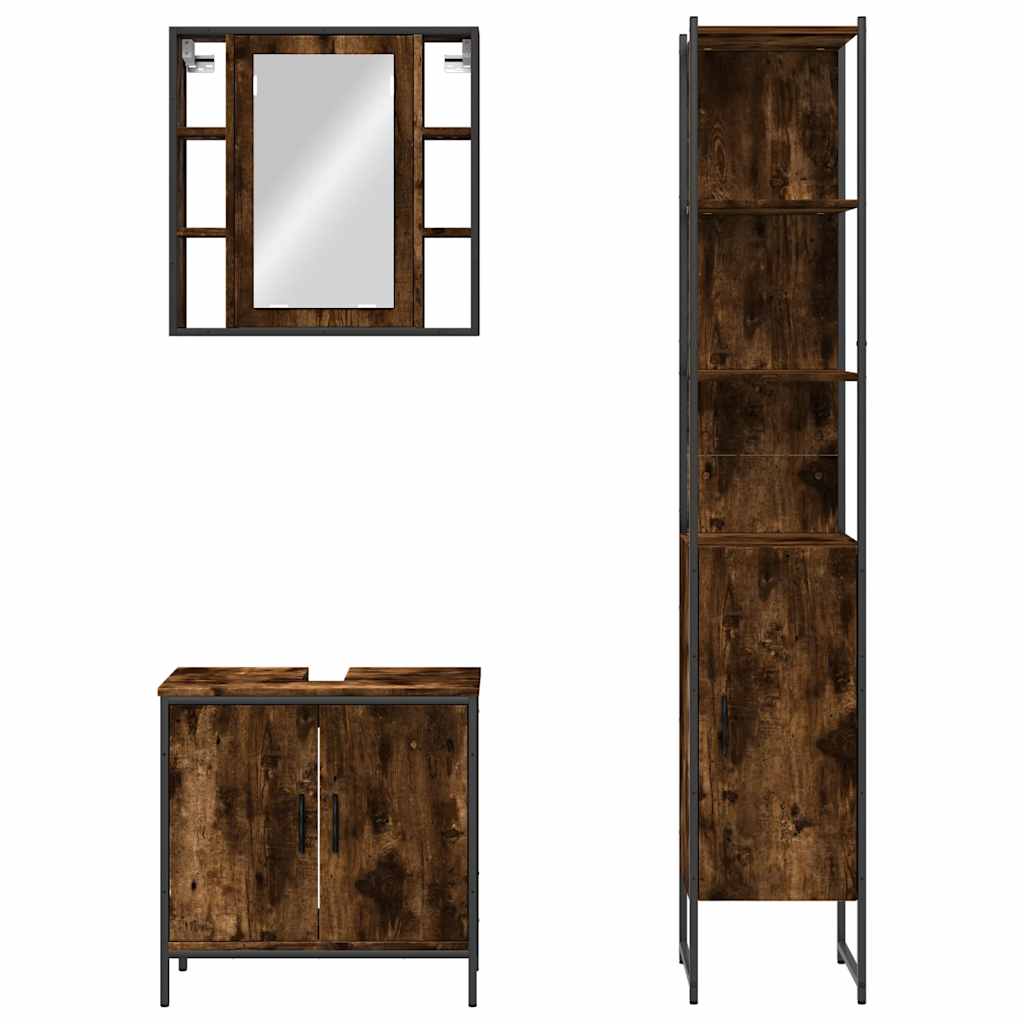 Set Mobili da Bagno 3 pz Rovere Fumo in Legno Multistrato | homemem39