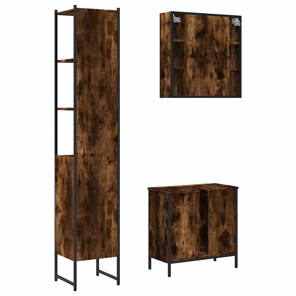 Set Mobili da Bagno 3 pz Rovere Fumo in Legno Multistrato | homemem39