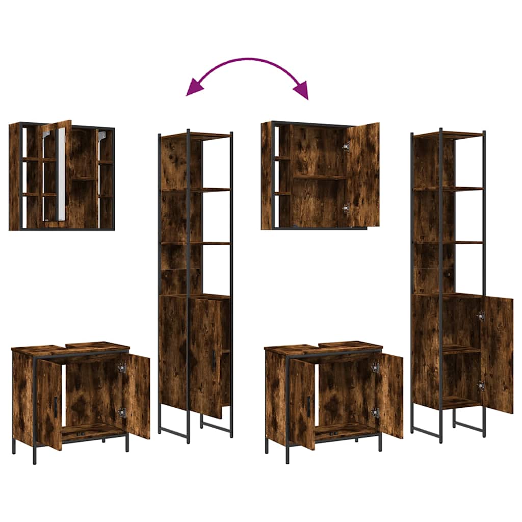 Set Mobili da Bagno 3 pz Rovere Fumo in Legno Multistrato | homemem39