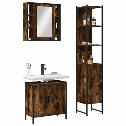 Set Mobili da Bagno 3 pz Rovere Fumo in Legno Multistrato | homemem39