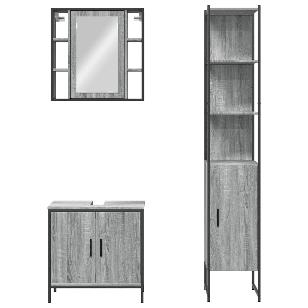 Set Mobili da Bagno 3 pz Grigio Sonoma in Legno Multistrato | homemem39
