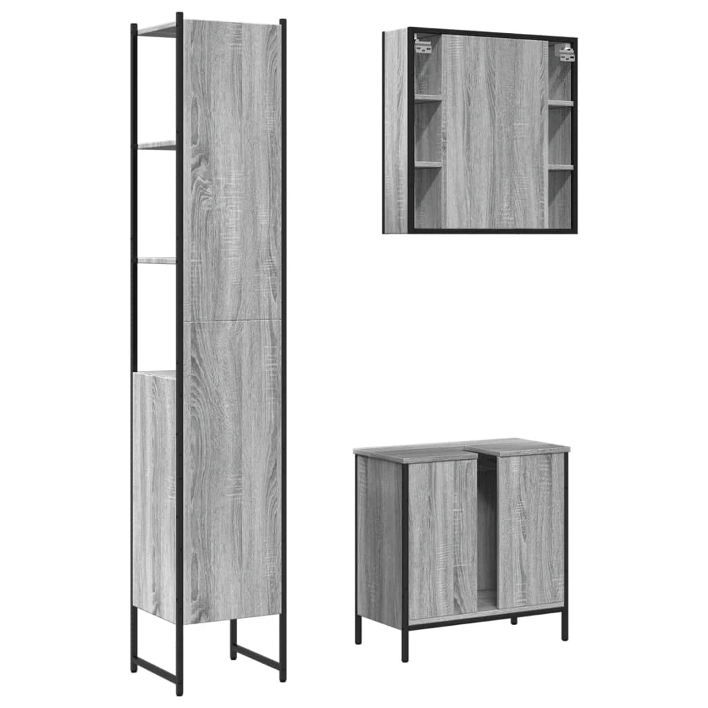Set Mobili da Bagno 3 pz Grigio Sonoma in Legno Multistrato | homemem39