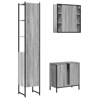 Set Mobili da Bagno 3 pz Grigio Sonoma in Legno Multistrato | homemem39