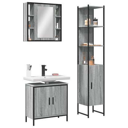 Set Mobili da Bagno 3 pz Grigio Sonoma in Legno Multistrato | homemem39