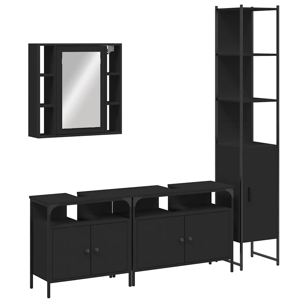 Set Mobili da Bagno 4 pz Nero in Legno Multistrato | homemem39