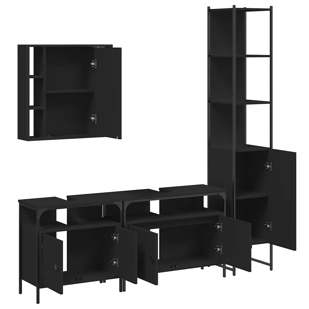 Set Mobili da Bagno 4 pz Nero in Legno Multistrato | homemem39