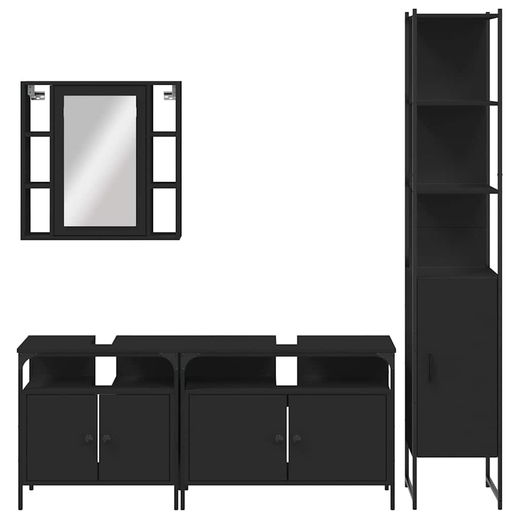 Set Mobili da Bagno 4 pz Nero in Legno Multistrato | homemem39