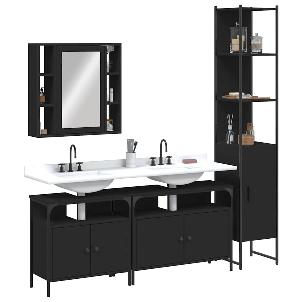 Set Mobili da Bagno 4 pz Nero in Legno Multistrato | homemem39