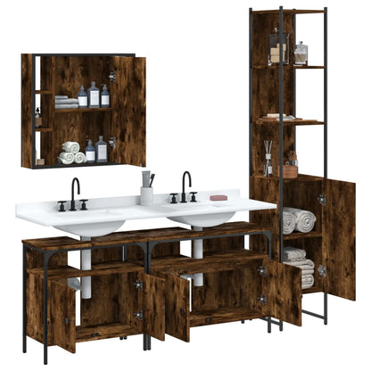 Set Mobili da Bagno 4 pz Rovere Fumo in Legno Multistrato