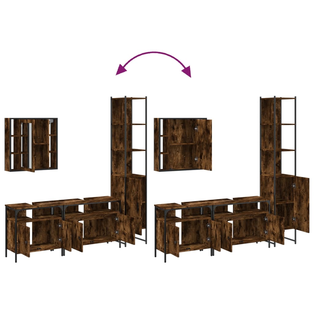 Set Mobili da Bagno 4 pz Rovere Fumo in Legno Multistrato