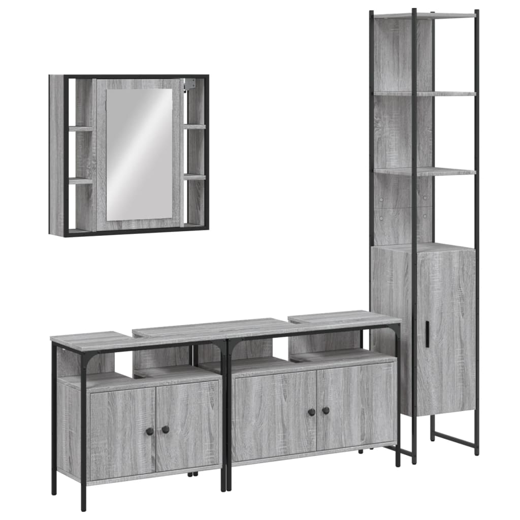 Set Mobili da Bagno 4 pz Grigio Sonoma in Legno Multistrato | homemem39