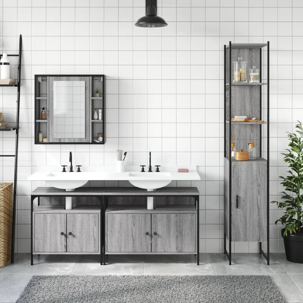 Set Mobili da Bagno 4 pz Grigio Sonoma in Legno Multistrato | homemem39