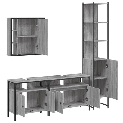 Set Mobili da Bagno 4 pz Grigio Sonoma in Legno Multistrato | homemem39
