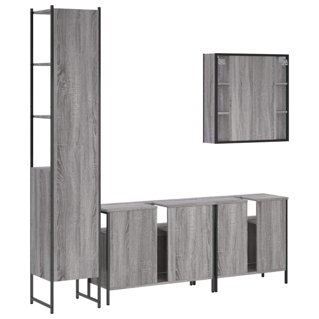 Set Mobili da Bagno 4 pz Grigio Sonoma in Legno Multistrato | homemem39