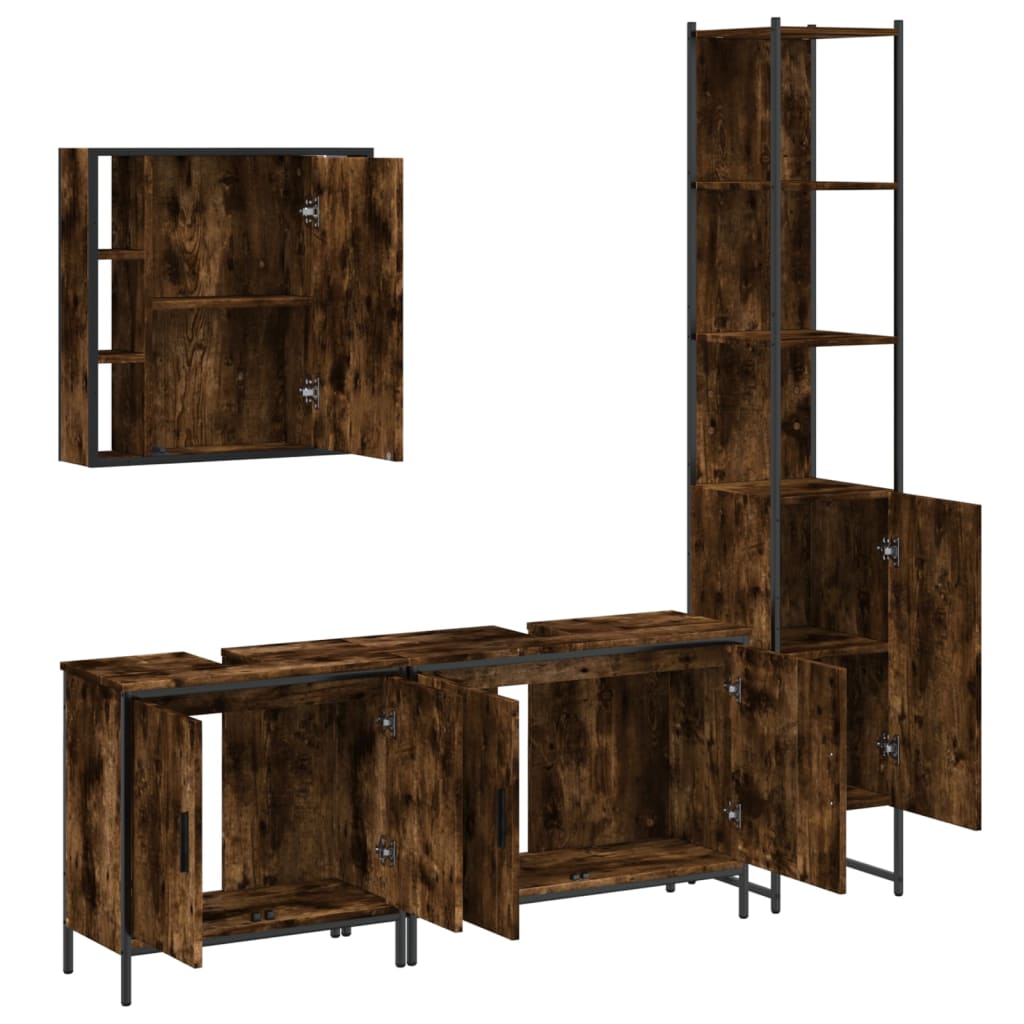 Set Mobili da Bagno 4 pz Rovere Fumo in Legno Multistrato | homemem39