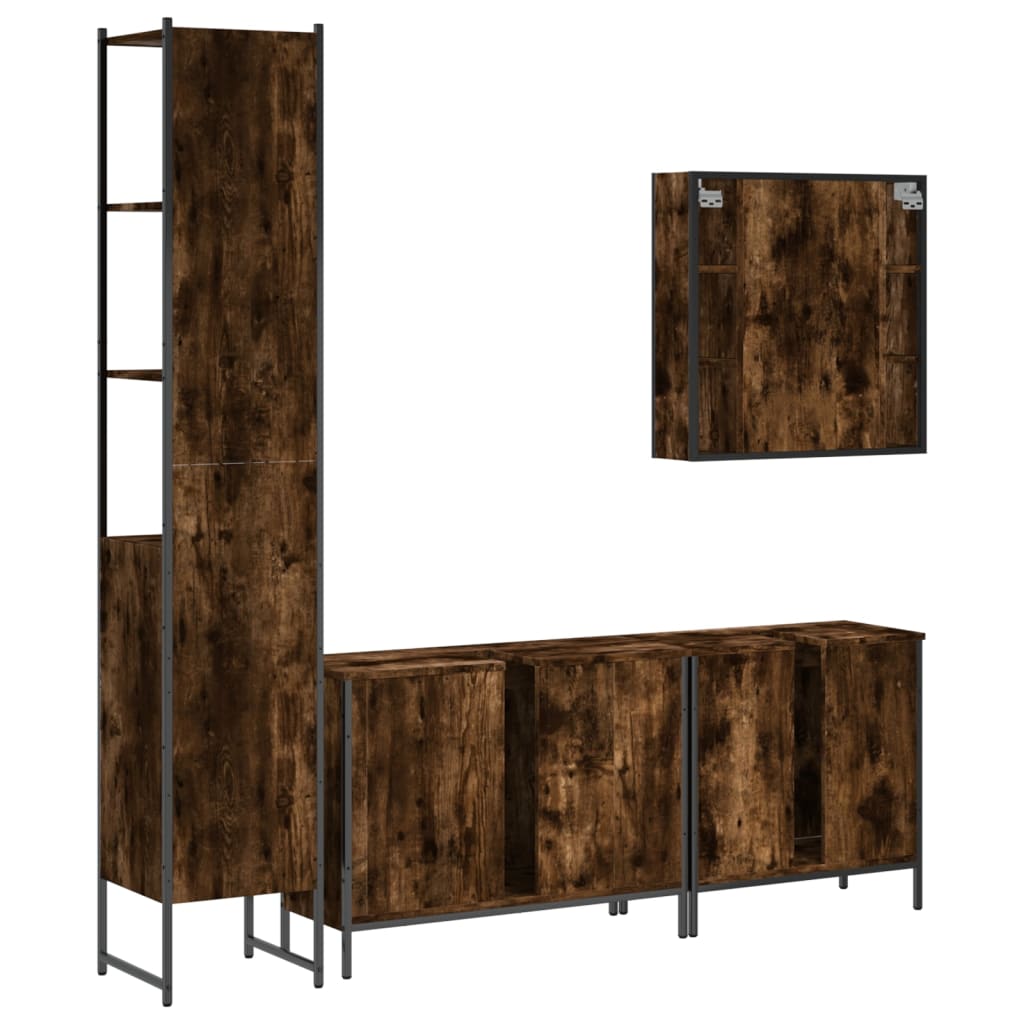 Set Mobili da Bagno 4 pz Rovere Fumo in Legno Multistrato